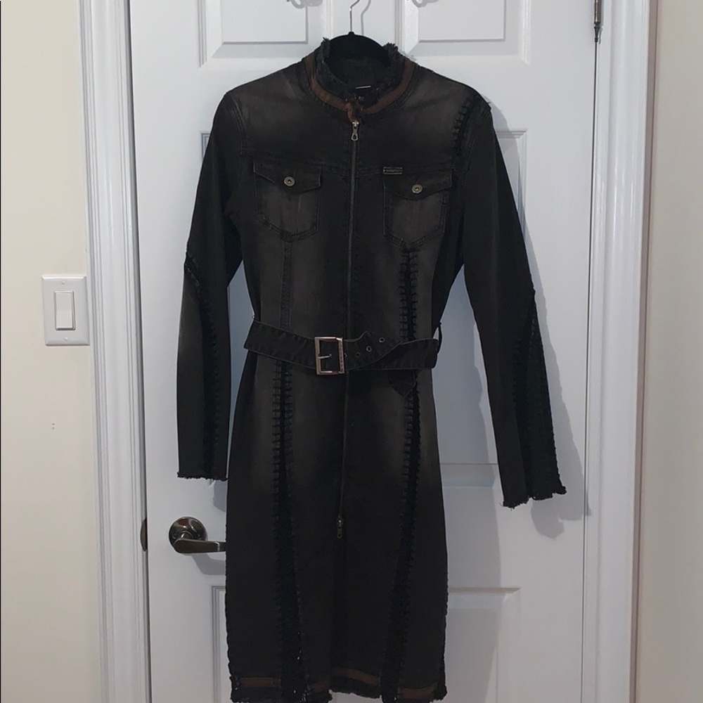 long dress/jean jacket/coat